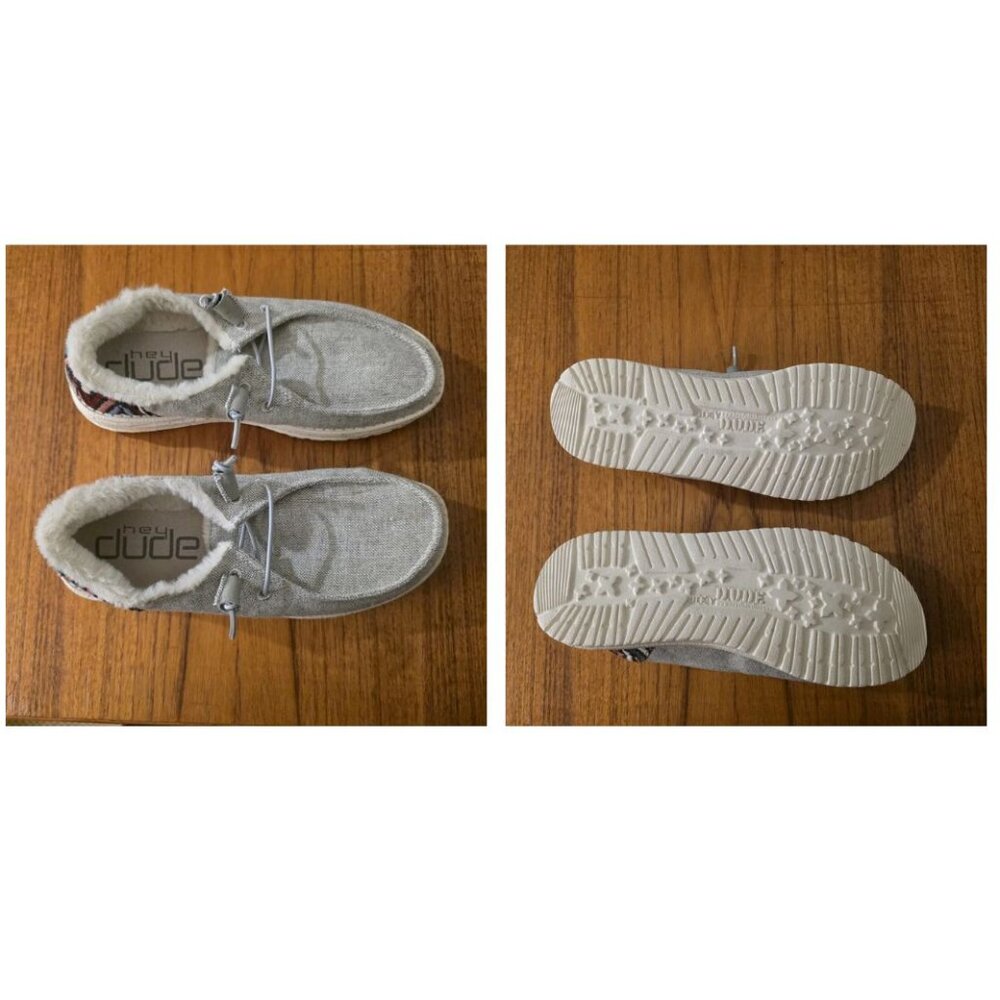 NEW! HEY DUDE WOMENS FUNK WOOL GRAY Slip On Sneaker SIZE 7 NO BOX AZTEC - Picture 2 of 2